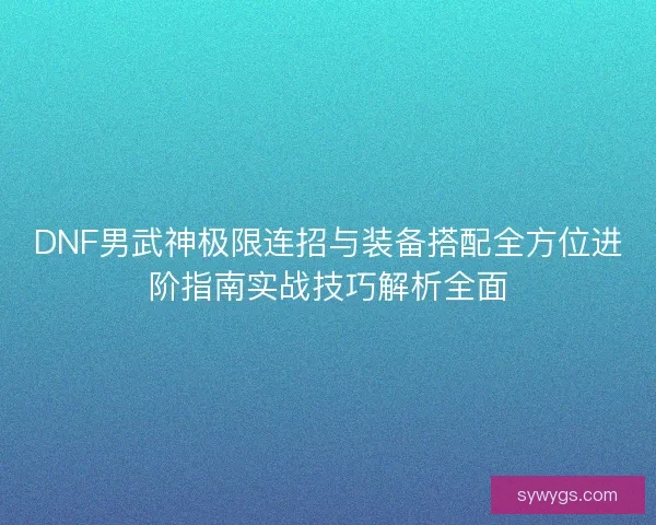 DNF男武神极限连招与装备搭配全方位进阶指南实战技巧解析全面