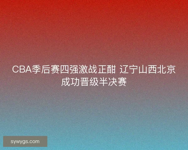 CBA季后赛四强激战正酣 辽宁山西北京成功晋级半决赛